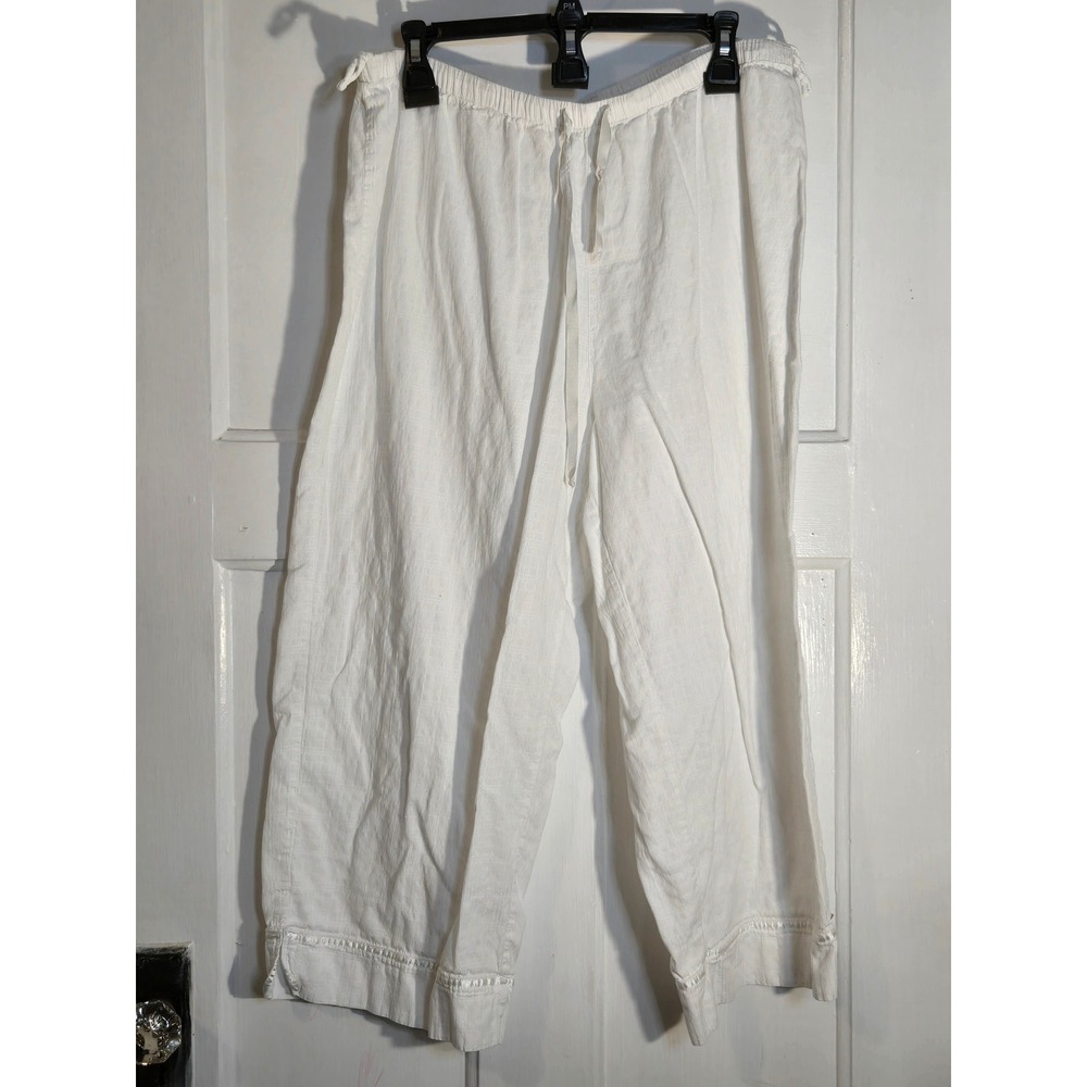 Cherokee White Cotton Rayon Textured Pajama Pants Lg Satin Trim Lounge Bottoms
